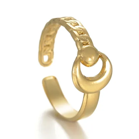 Anello Aperto in Acciaio Inossidabile Luna Sole per Donna Regolabile Minimalista Catena Cubana Dorato Moda Gioielli