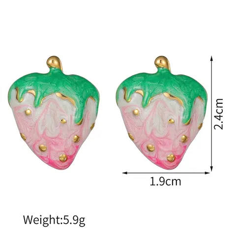 Zoete Aardbei Roestvrijstalen Oorknopjes Voor Dames Roze Emaille Fruit Hangoorbellen Unieke Mode Sieraden Cadeau