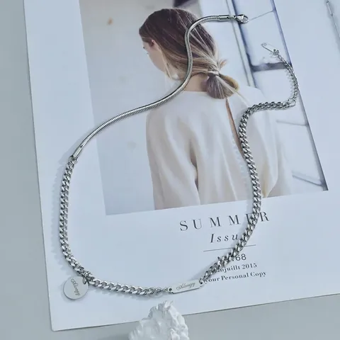 Collana a Catena Giuntata in Acciaio al Titanio Per Uomo Donna Argento Punk Disco Tondo Pendente Inciso Gioielli di Moda Minimalista