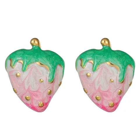 Zoete Aardbei Roestvrijstalen Oorknopjes Voor Dames Roze Emaille Fruit Hangoorbellen Unieke Mode Sieraden Cadeau