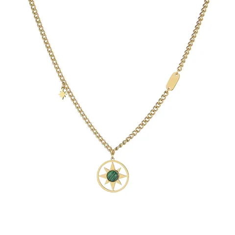 Vintage Gold Vergoldete Edelstahl Geometrische Sonne Anhänger Halskette Damen Elegante Malachit Grüne Stein Inlay Schmuck