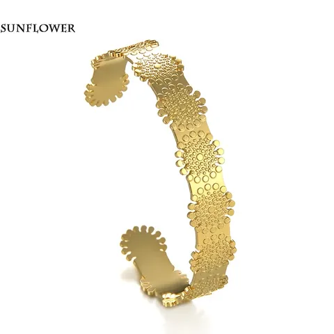 Bracelet Jonc Ouvert en Acier Inoxydable Vintage pour Femme Forme Flocon de Neige Exquise Plaqué Or Bijoux Rétro