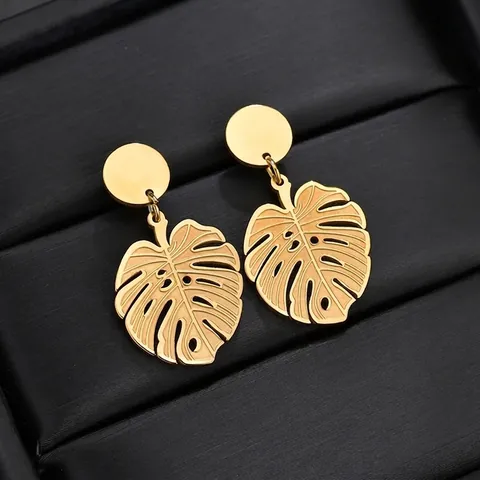 Vintage Monstera Blatt Ohrringe Edelstahl Vergoldet Hohl Pflanzen Schmuck Für Damen Party Hochzeit Elegantes Accessoire