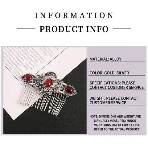 Vintage Ethnisch Legierung Haarkamm Mit Roter Strass Ausschnitt Design Retro Gold Silber Galvanisiert Haarschmuck Für Damen