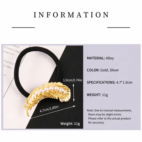 Vintage Alloy Feather Hair Ties For Women Artificial Pearl Elastic Hair Bands Gold Silver Scrunchies Hair Accessories