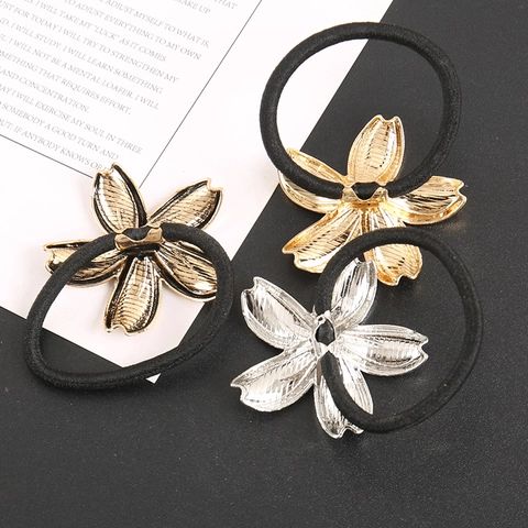 Minimalist Metall Blume Haargummi Damen Hohe Elastizität Kirschblüte Scrunchie Legierung Florale Haarschmuck Koreanisch