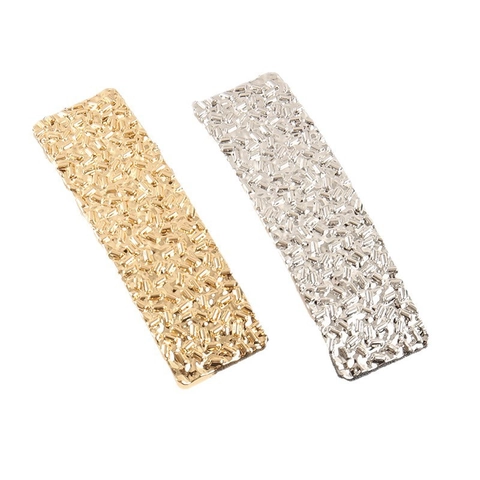 Minimalist Alloy Rectangular Hair Clips Gold Silver Hammered Texture Spring Hairpins For Women Daily Hair Accessories