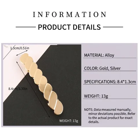 Fermaglio per Capelli in Lega a Torsione Minimalista da Donna Vintage Spirale Geometrica Oro Argento Accessori Moda