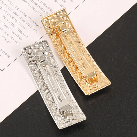 Minimalist Alloy Rectangular Hair Clips Gold Silver Hammered Texture Spring Hairpins For Women Daily Hair Accessories