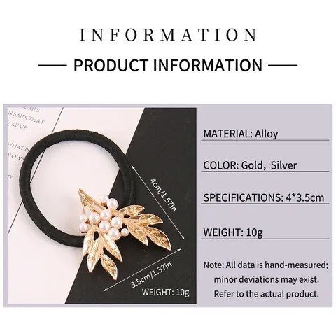 Scrunchies per Capelli Vintage Barocco a Forma di Foglia in Lega Con Perla Artificial Sintetica Elegante Fascia Elastica Oro Argento Donna Gioielli