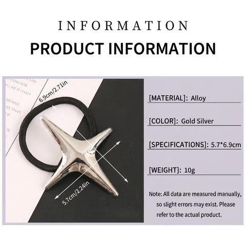 Onregelmatige Metalen Vierpuntige Ster Haarelastiekjes Hoge Elasticiteit Haartouw Goud Zilver Legering Spiegel Ster Haaraccessoires