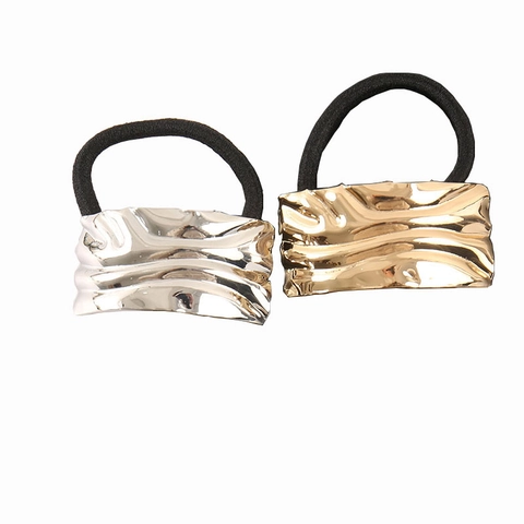 Elastico per Capelli in Lega Minimalista Quadrato a Onde Donna Texture Metallo Liquido Geometrico Scrunchie Supporto Coda di Cavallo Alta Elasticità
