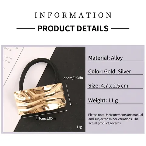 Elastico per Capelli in Lega Minimalista Quadrato a Onde Donna Texture Metallo Liquido Geometrico Scrunchie Supporto Coda di Cavallo Alta Elasticità