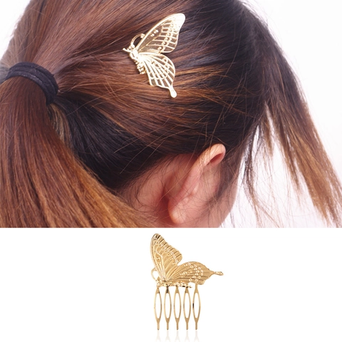 Hohl Schmetterling Legierung Haarkamm Gold Silber Galvanisiert Metall Einsteckkamm Für Hochzeit Party Damen Schmuck