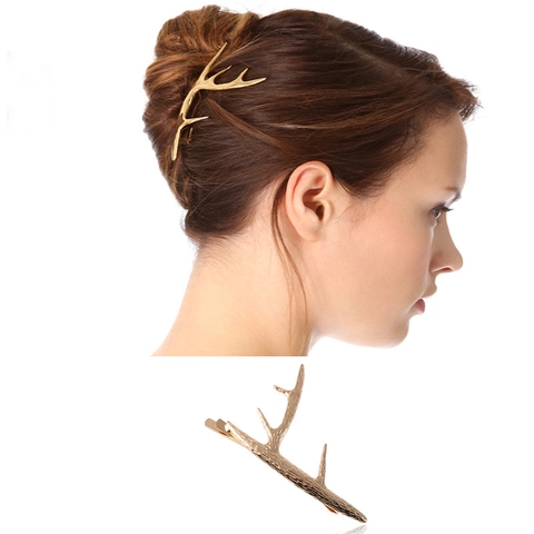 Fermaglio per Capelli in Lega a Forma di Corna Vintage Texture Bionica Forcina in Metallo Accessorio per Feste per Donne Ragazze Elegante Fermaglio Laterale