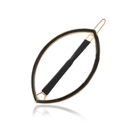 Vintage Marquise Leaf Shape Hollow Alloy Hair Clip Gold Plated Black White Enamel Side Clip For Women Elegant Hair Accessories