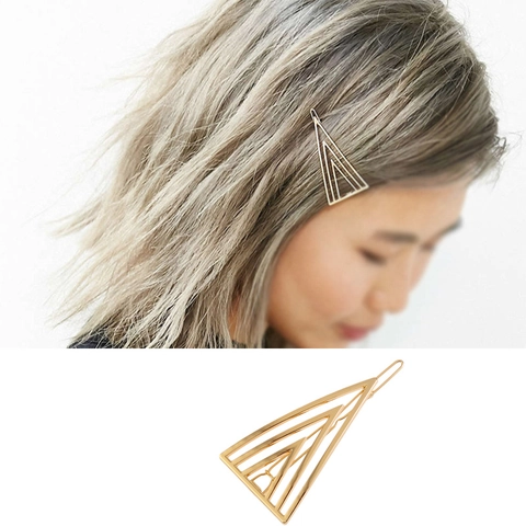 Fermaglio per Capelli Geometrico a Triangolo in Lega Traforata per Donna Fermaglio Laterale in Metallo Minimalista Oro Argento Accessori