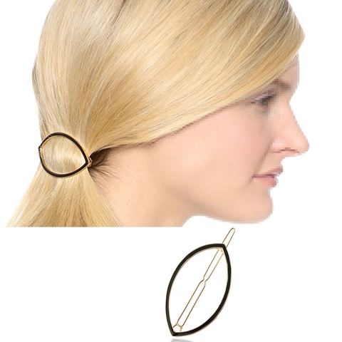 Vintage Marquise Leaf Shape Hollow Alloy Hair Clip Gold Plated Black White Enamel Side Clip For Women Elegant Hair Accessories