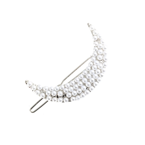 Elegante Fermaglio per Capelli a Forma di Luna per Donna in Lega di Metallo con Strass e Perle Artificiali Accessorio per Capelli alla Moda