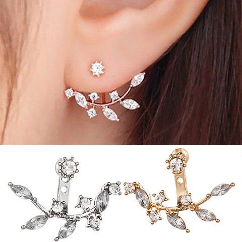 Elegante Kristall Blatt Ohrstecker Ear Jacket Legierung Strass Zweig Ohrringe Für Damen Hochzeit Party Schmuck
