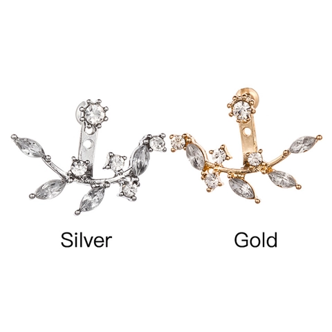 Elegante Kristall Blatt Ohrstecker Ear Jacket Legierung Strass Zweig Ohrringe Für Damen Hochzeit Party Schmuck