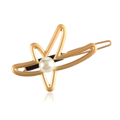 Minimalista Stella Vuota Fermaglio per Capelli in Metallo Con Perla Artificial Geometrico Pentagramma Stella Marina per Donna