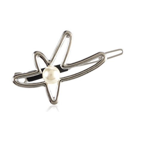Minimalista Stella Vuota Fermaglio per Capelli in Metallo Con Perla Artificial Geometrico Pentagramma Stella Marina per Donna