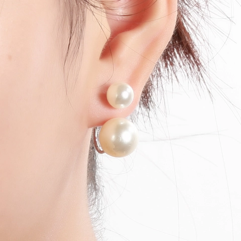 Pendientes de Botón de Perla Artificial Doble Elegantes Aleación Galvanizada Oro Plata Pendientes de Dos Caras Delante Atrás para Mujer Joyería