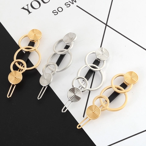 Modern Geometric Interlocking Circular Alloy Hair Clip Minimalist Spiral Textured Gold Silver Plated Side Clip For Women Jewelry
