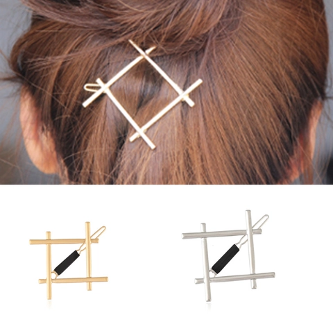 Minimalist Alloy Geometric Hashtag Hair Clip Hollow Grid Square Barrette For Women Daily Wedding Hair Accessories