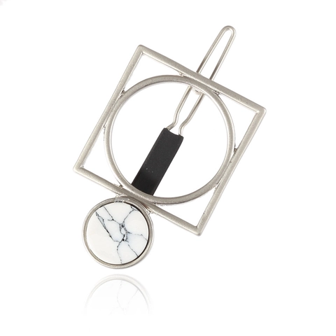 Legierung Geometrische Quadratische Runde Haarspange Minimalistische Marmor Textur Seitenclip Haarnadel Damen Mode Haarschmuck