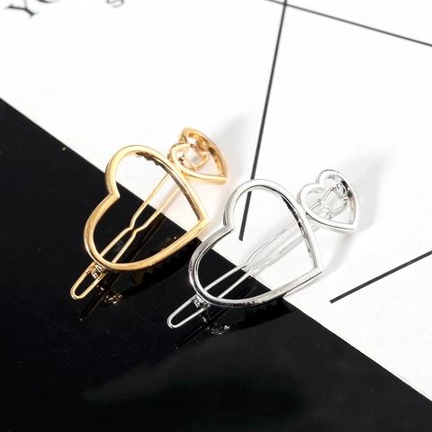 Women Minimalist Alloy Double Heart Hair Clip Electroplated Hollow Love Shape Hairpins Fashion Hair Accessories Jewelry Gift