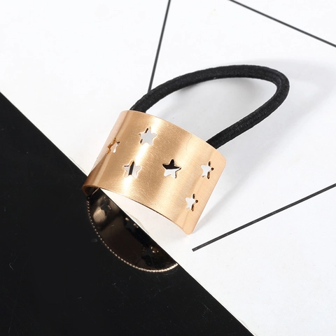 Brushed Metal Hollow Star Hair Tie Elastic Band Ponytail Holder Minimalist Geometric Design Hair Accessories For Women