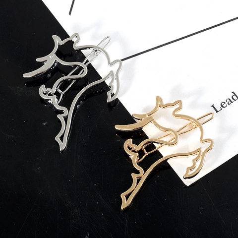 Fermagli per Capelli a Forma di Cervo Svuotato in Lega Minimalista per Donna Ragazza Oro Argento Galvanico Alce Animale Gioielli di Moda Regalo