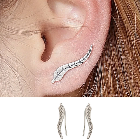 Europäische Mode Legierung Strass Blatt Ear Climber Ohrringe Zarte Natur Inspirierte Foliage Ear Crawlers Schmuck Für Damen