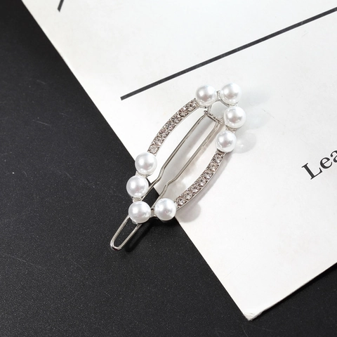 Elegante Fermaglio per Capelli in Lega con Strass e Perle Artificiali per Donna Clip Laterale Ovale Cava Geometrica Oro Argento