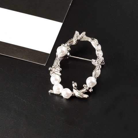 Vintage Blatt Rebe Künstliche Perle Brosche Pin Für Damen Legierung Gold Silber Vogel Blume Brosche Mode Schal Clip Schmuck