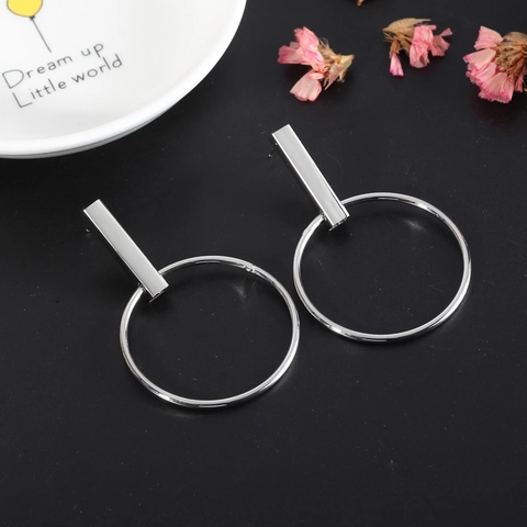 Pendientes de Botón Geométricos Minimalistas Con Barra Rectangular y Aro Circular Grande para Mujer de Aleación Chapada Joyería de Moda