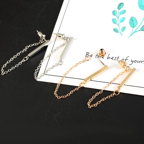 Pendientes de Cadena Larga de Metal Minimalistas para Mujer Pendientes Colgantes de Barra Geométrica de Aleación de Cobre Joyas