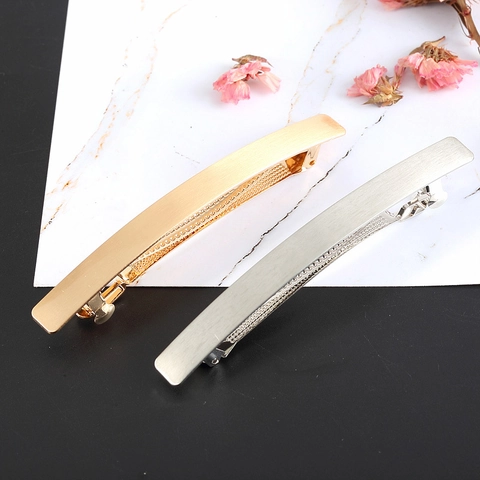 Minimalist Alloy Metallic Hair Clip Brushed Rectangular Spring Clip Gold Silver Hair Accessories For Women Daily Office Styling