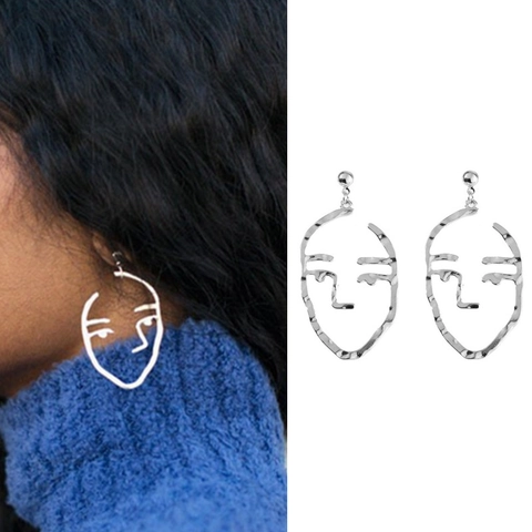 Orecchini a Bottone in Lega Creativi con Contorno Viso Astratto per Donna Orecchini Minimalisti Artistici Geometrici Cavi Line Art Gioielli