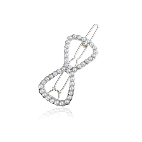 Pasador de Pelo Elegante de Aleación con Forma de Lazo y Perlas Artificiales de Imitación Strass Dorado Plateado Joyería para Mujer Boda