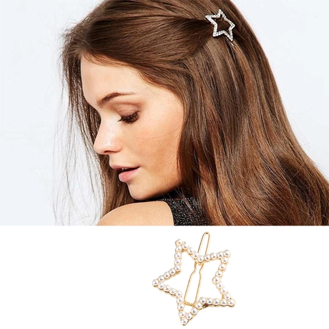 Fermaglio per Capelli a Stella Cava in Lega con Künstliche Perle Artificiali e Strass Forcina a Forma di Stella per Accessori Moda Donna