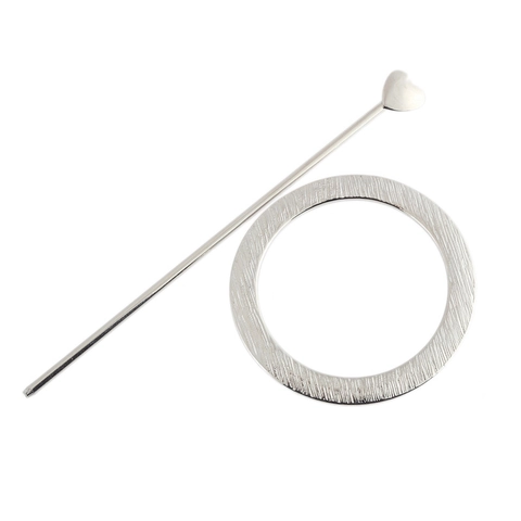 Retro Alloy Heart Artificial Pearl Hair Stick With Brushed Metal Round Ring For Women Vintage Gold Silver Hair Accessory