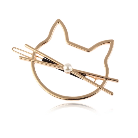 Fermaglio per Capelli a Forma di Gatto Vuoto per Donna Lega Perla Artificial Sintetica Elegante Oro Argento Accessori Quotidiani