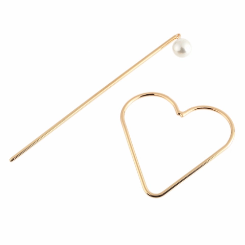 Spilla per Capelli a Cuore in Metallo Minimalista Lega Placcata Oro Argento Perla Artificial Sintetica Accessori Capelli Donna