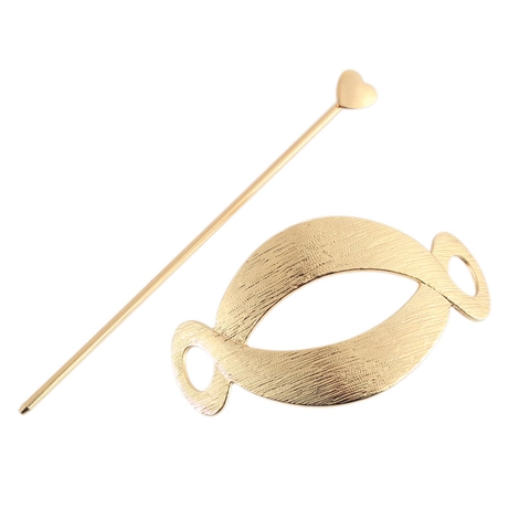 Bastoncino Per Capelli In Metallo Spazzolato Minimalista Con Accessorio Vintage In Lega Cava Geometrica Forcina Cuore Perla Artificial Donna