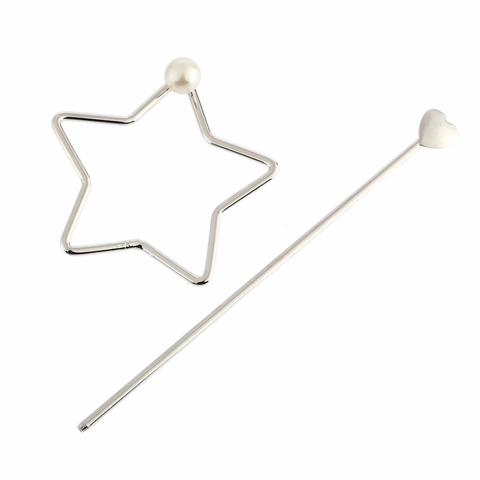 Bastoncino per Capelli in Metallo Vintage a Forma di Stella e Cuore Con Perla Artificiale Minimalista Oro Argento Galvanizzato Accessorio Moda Donna
