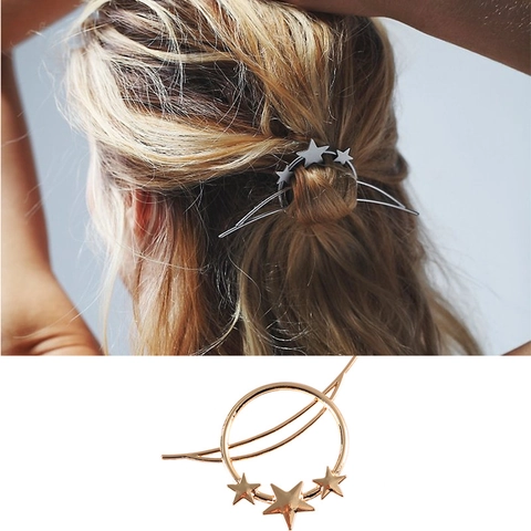Vintage Boheems Ster Cirkel Haarspeld Voor Dames Legering Goud Zilver Verguld Geometrische Haaraccessoire Mode Feest Sieraden