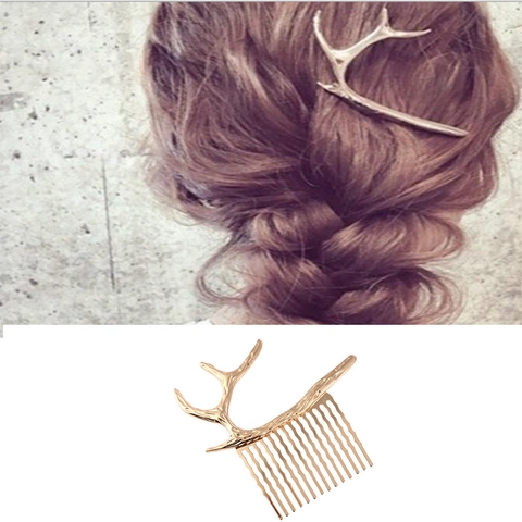 European Style Alloy Antler Branch Hair Comb For Women Minimalist Mirror Polished Forest Style Wedding Bridal Hair Jewelry Accessory